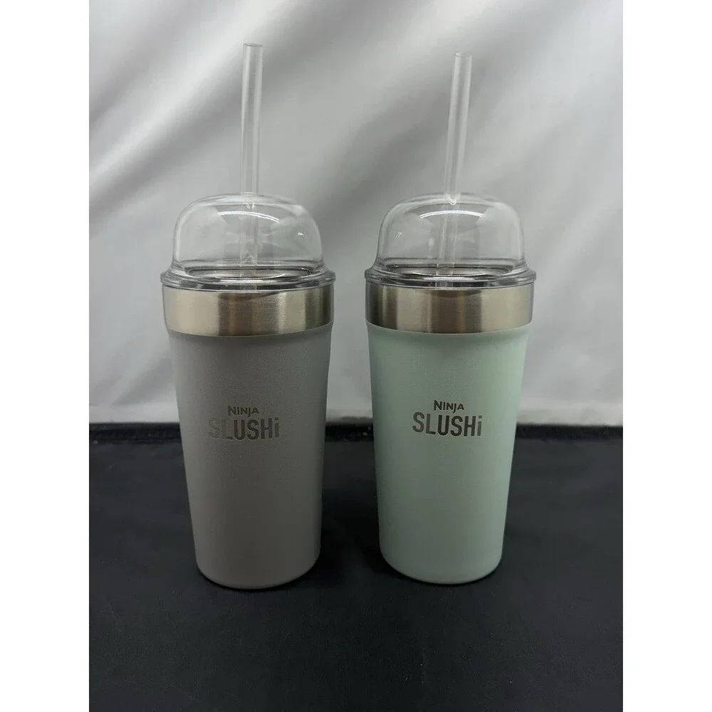 2 Ninja Slushie Bubble Cup Stainless Steel Vacuum Insulated Tumblers w/ Dome Lid